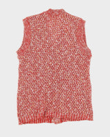 Vintage 90s Americana Red Knit Sleeveless Cardigan - M