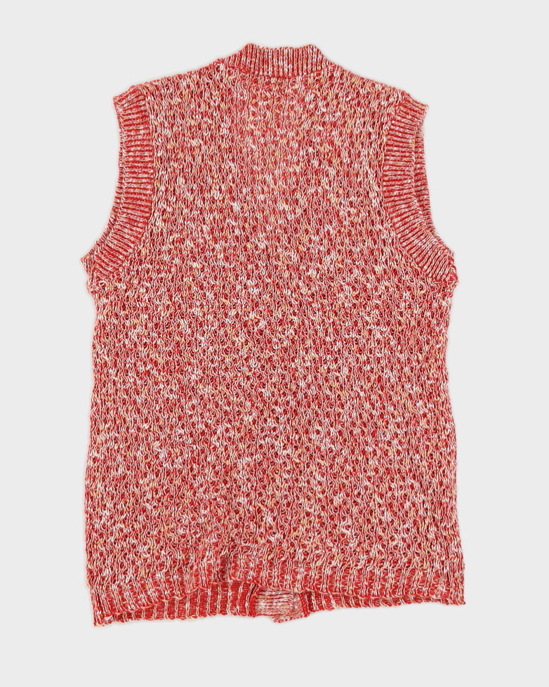 Vintage 90s Americana Red Knit Sleeveless Cardigan - M