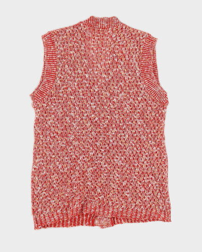 Vintage 90s Americana Red Knit Sleeveless Cardigan - M