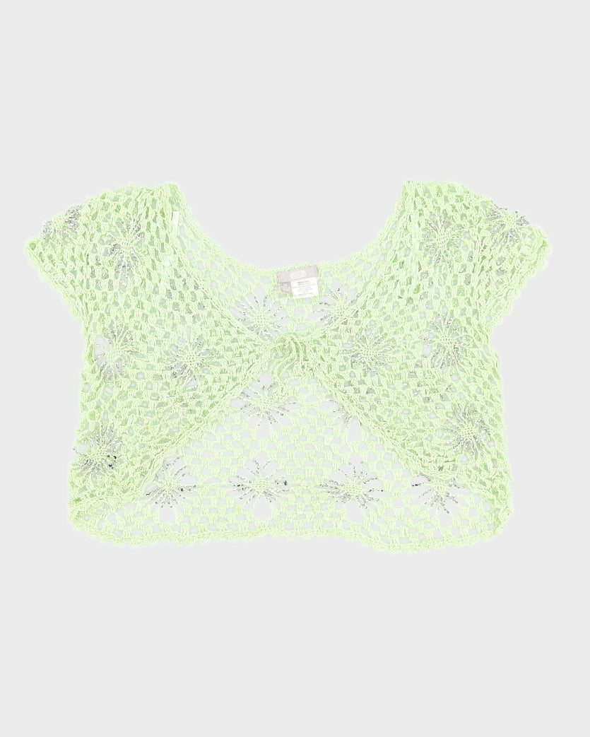Green Y2K Spider Crochet Sparkly Shrug - S