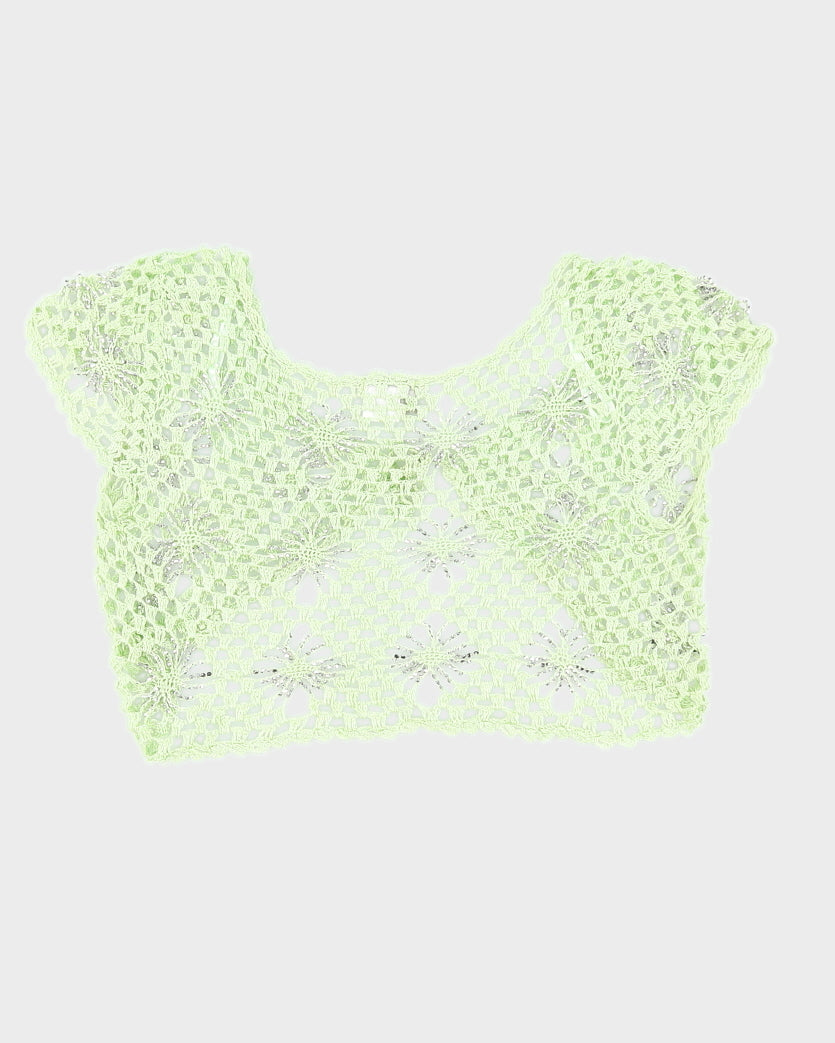 Green Y2K Spider Crochet Sparkly Shrug - S
