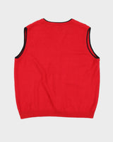 Red Knitted Button Up Sweater Vest - L