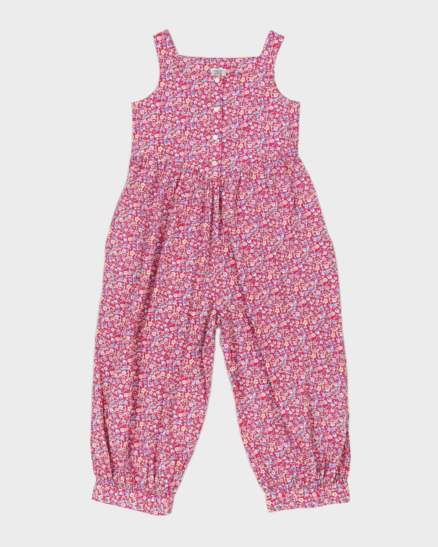 Vintage 90s Laura Ashley Pink Sleeveless Floral Jumpsuit - M