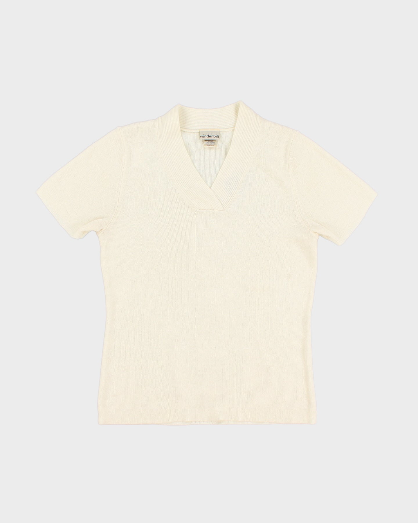 Cream Short Sleeved Knitted Top - S