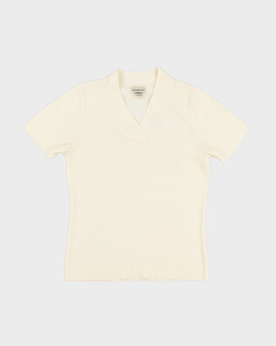 Cream Short Sleeved Knitted Top - S