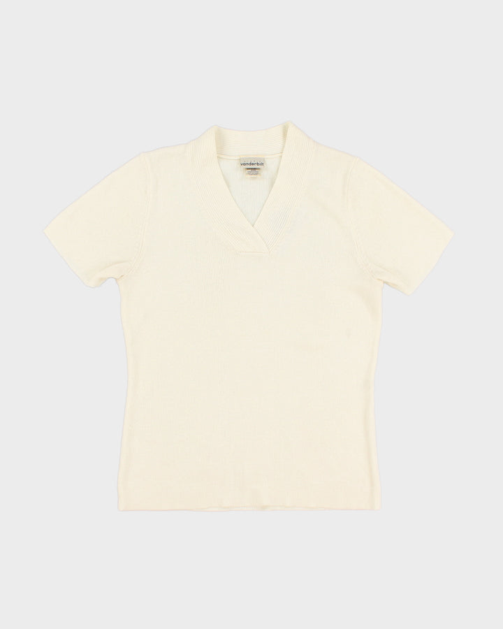 Cream Short Sleeved Knitted Top - S