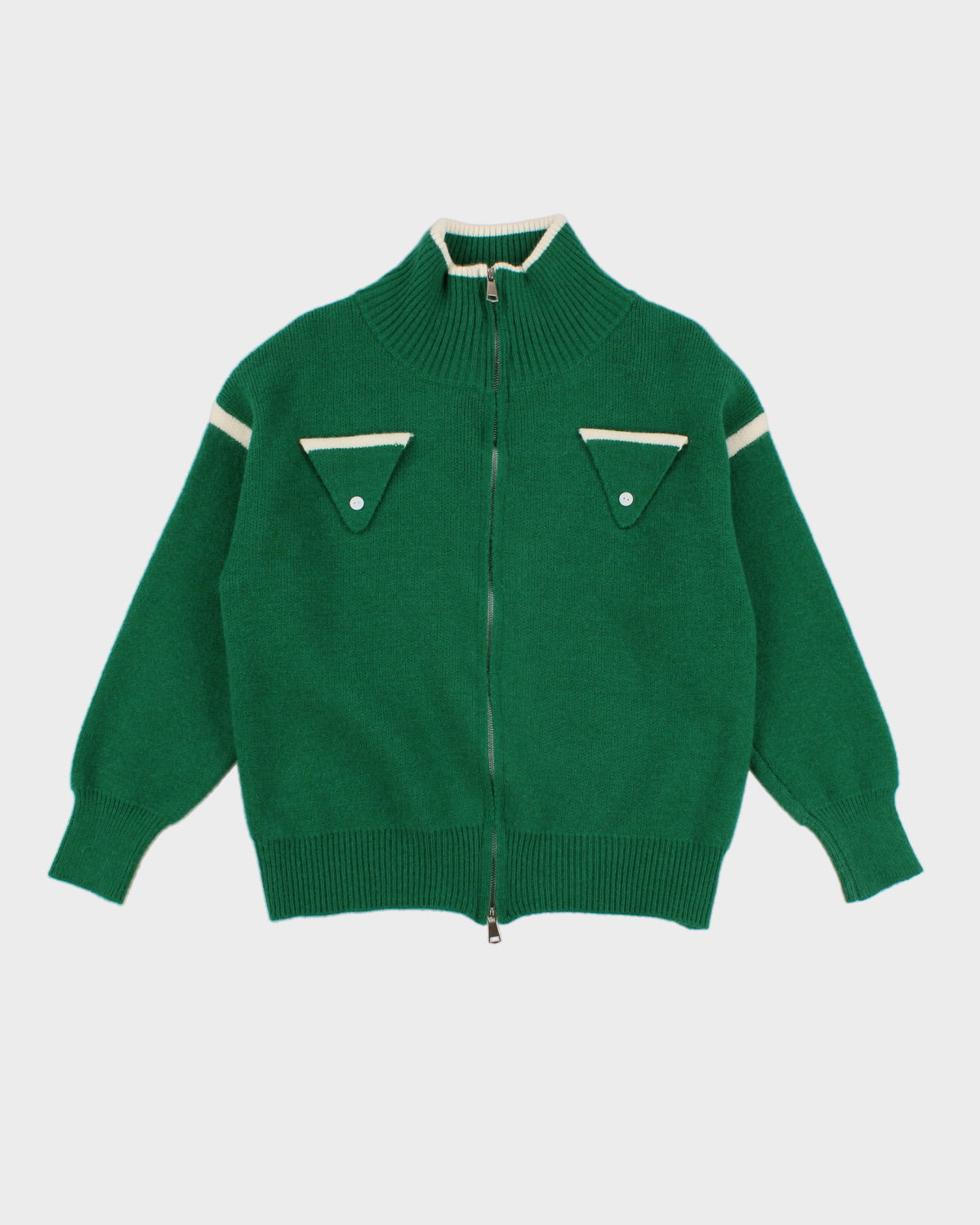 Womens Green and White Zip up Cardigan - S