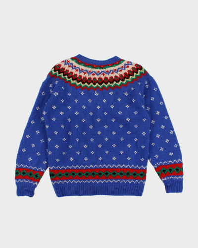Womens Blue Fair Isle Style Hand Embroidered Cardigan  - M