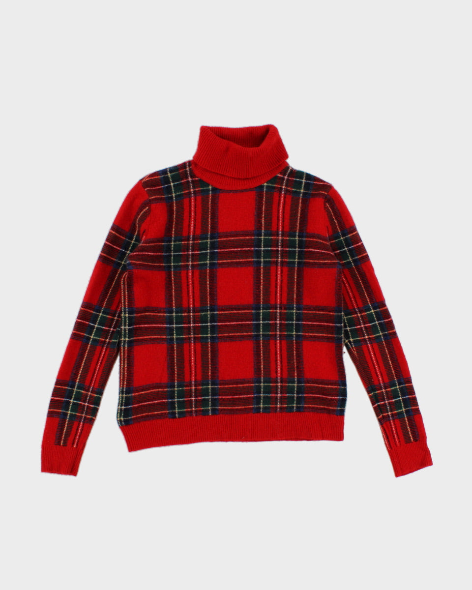 Womens Red Plaid Festive Lambswool Ralph Lauren Jumper - M