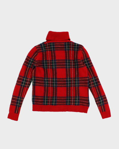 Womens Red Plaid Festive Lambswool Ralph Lauren Jumper - M