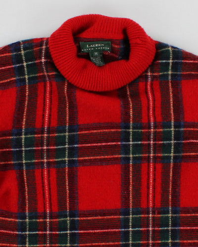 Womens Red Plaid Festive Lambswool Ralph Lauren Jumper - M