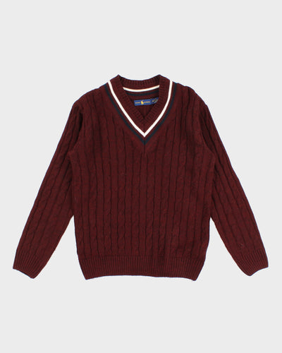 Womens Burgundy Ralph Lauren V-Neck Jumper - M