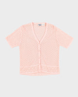 Womens Pink Short Sleeve Button Up Crochet Jumper - M