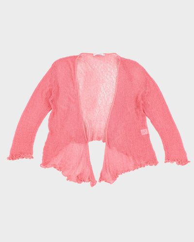 Womens Pink Balletcore Transparent Loose Knit Cardigan - S