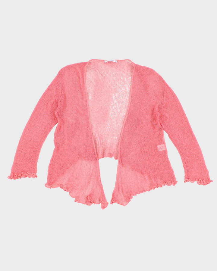 Womens Pink Balletcore Transparent Loose Knit Cardigan - S
