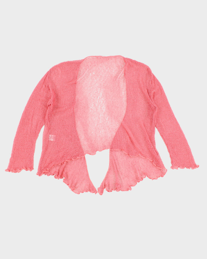 Womens Pink Balletcore Transparent Loose Knit Cardigan - S