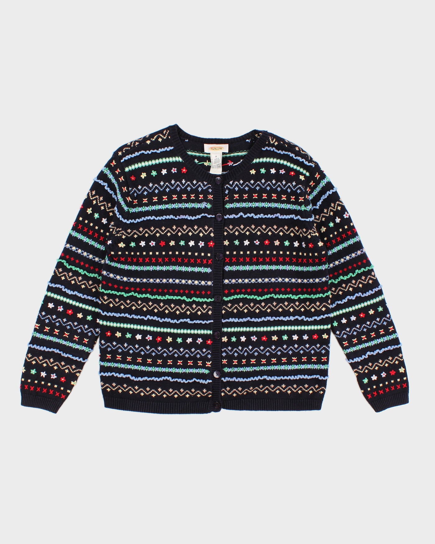 Womens Talbots Black and Rainbow Patterned Cotton Cardigan - M