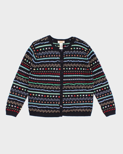 Womens Talbots Black and Rainbow Patterned Cotton Cardigan - M