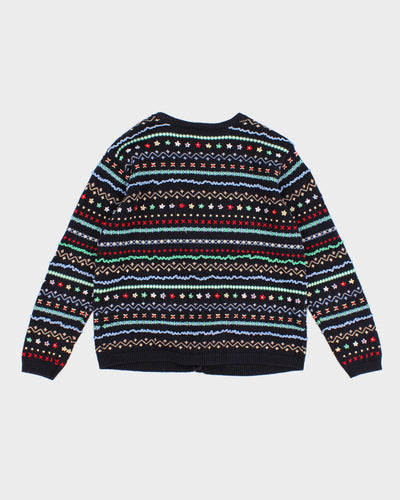 Womens Talbots Black and Rainbow Patterned Cotton Cardigan - M
