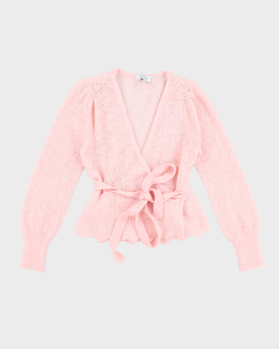 Womens Cotton Candy Pink Soft Knit Front Tie Cardigan - S
