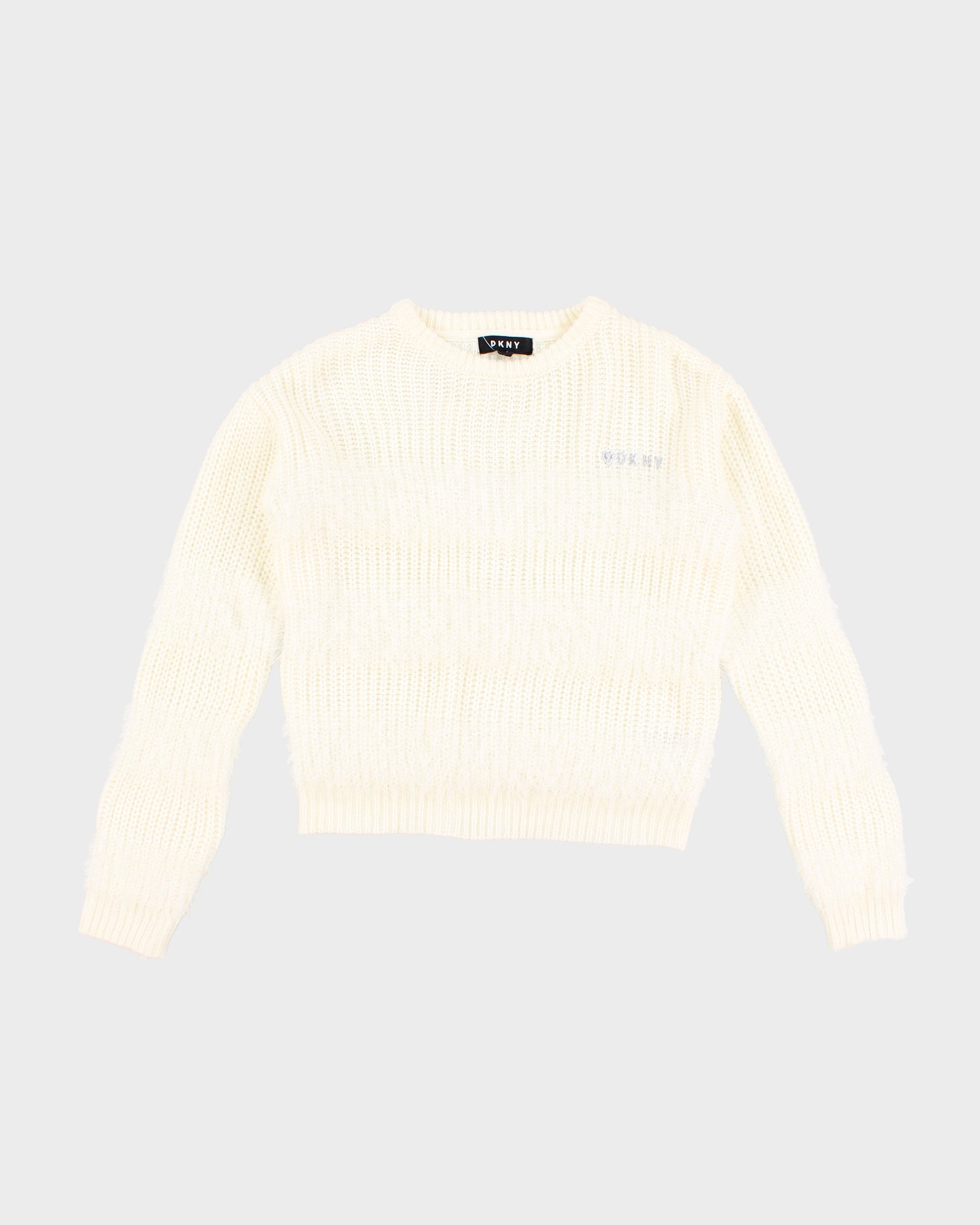 Womens White DKNY Fuzzy Jumper - L