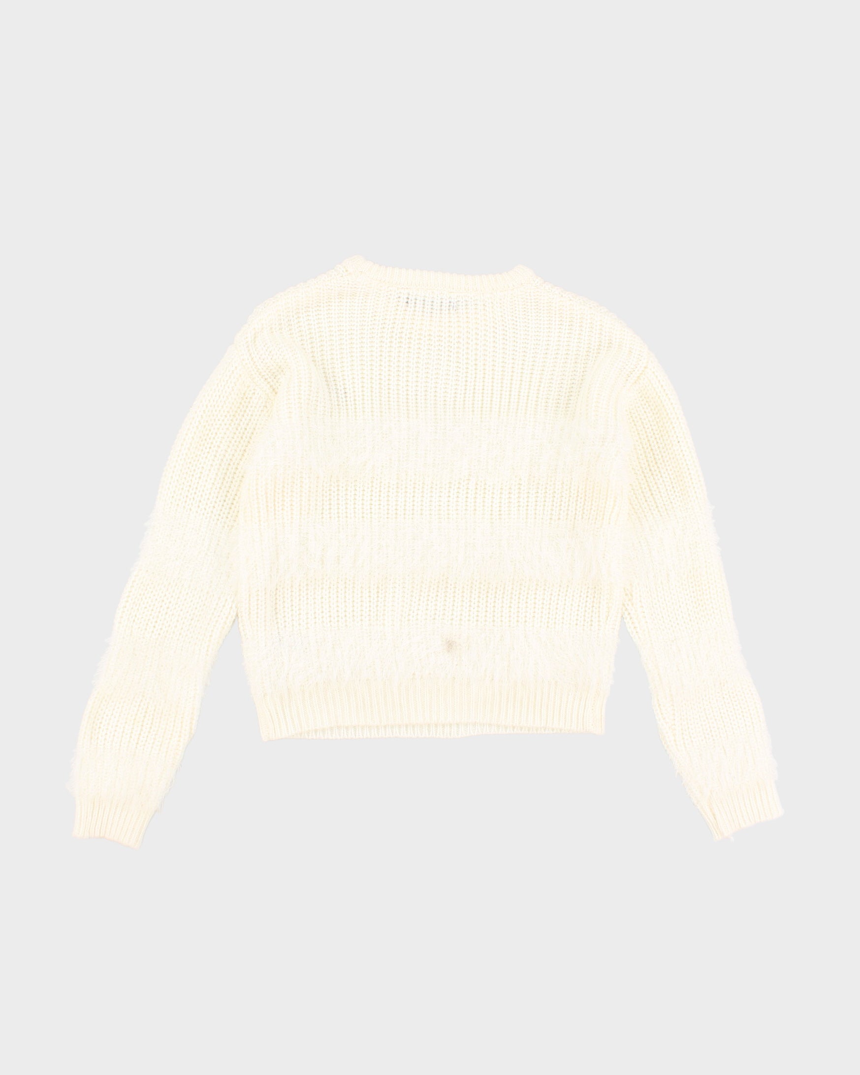 Womens White DKNY Fuzzy Jumper - L