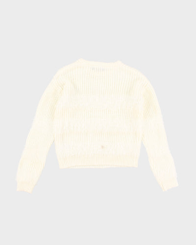 Womens White DKNY Fuzzy Jumper - L