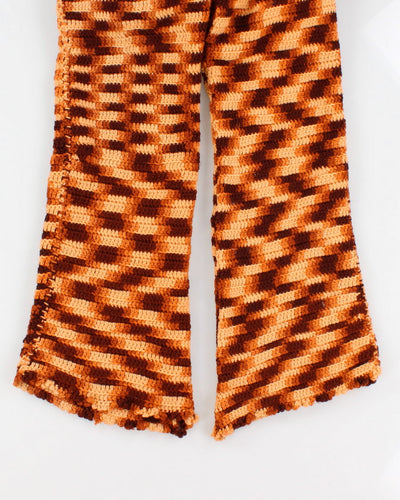Womens Vintage 1970s Brown and Peach Handmade Knitted Jumpsuit - M