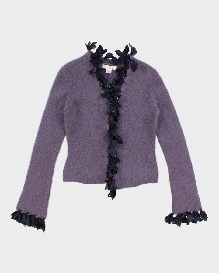 Womens Lavender Angora Lambswool Blend Cardigan - XS