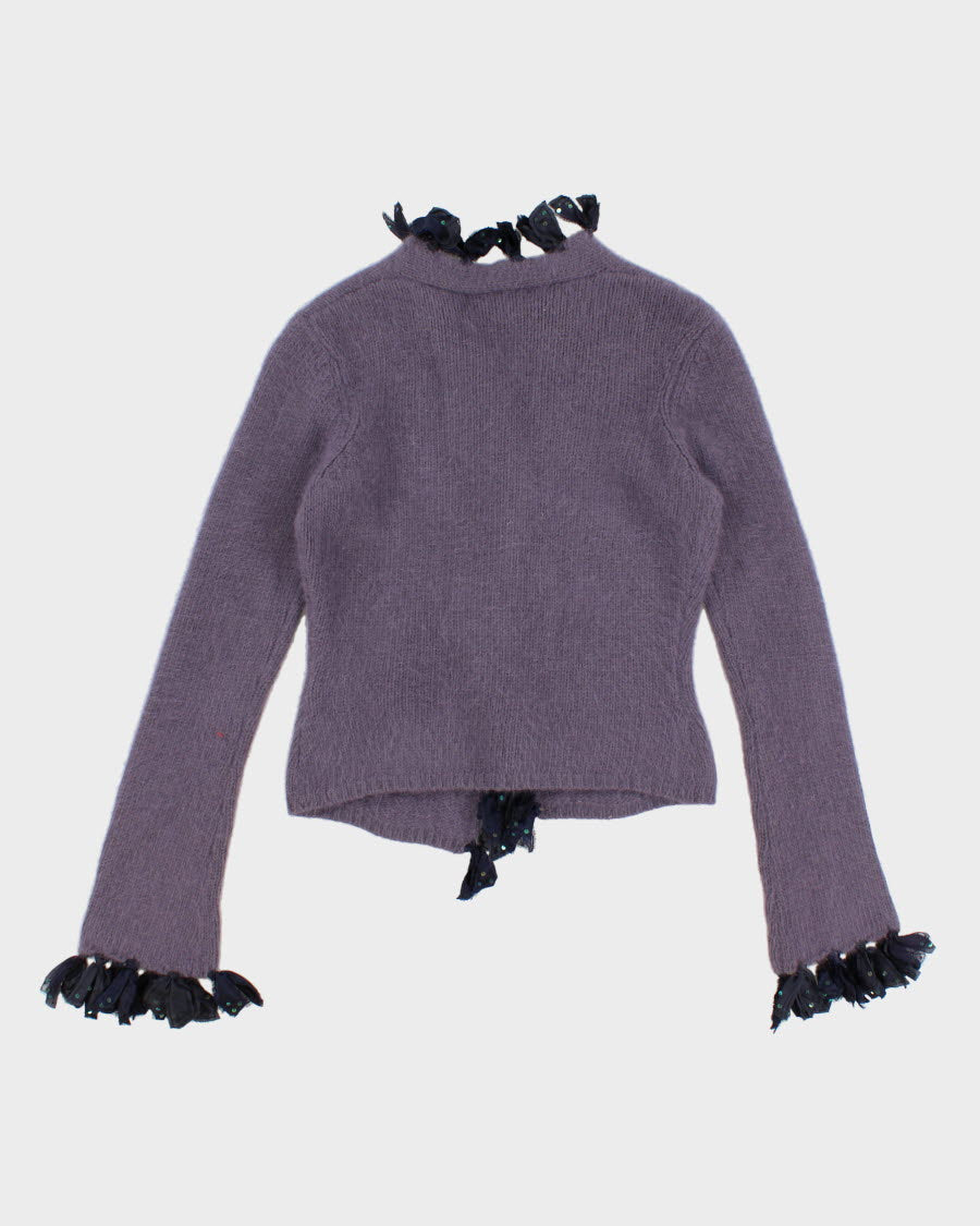 Womens Lavender Angora Lambswool Blend Cardigan - XS