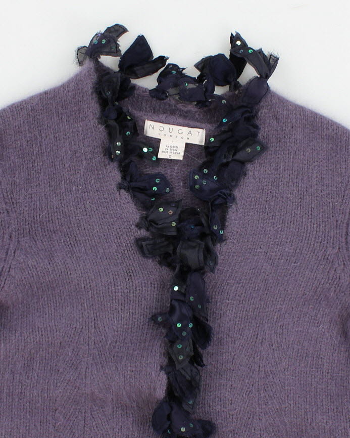 Womens Lavender Angora Lambswool Blend Cardigan - XS