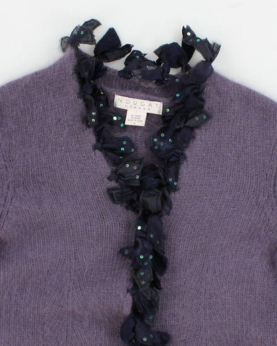 Womens Lavender Angora Lambswool Blend Cardigan - XS