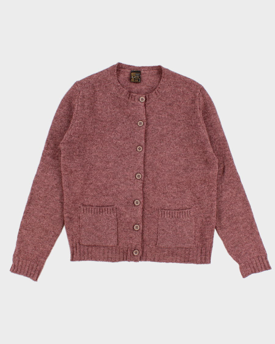 Womens Vintage Pure Wool Mauve Knit Scottish Cardigan - M