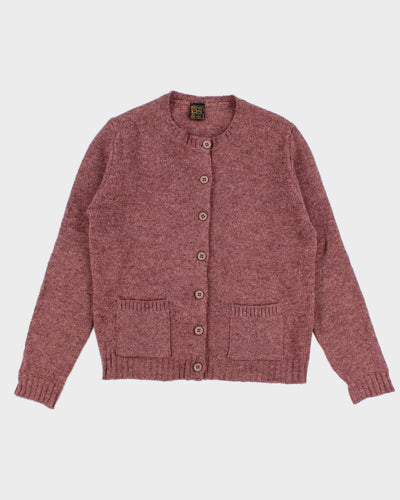 Womens Vintage Pure Wool Mauve Knit Scottish Cardigan - M