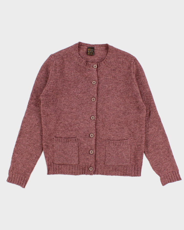 Womens Vintage Pure Wool Mauve Knit Scottish Cardigan - M