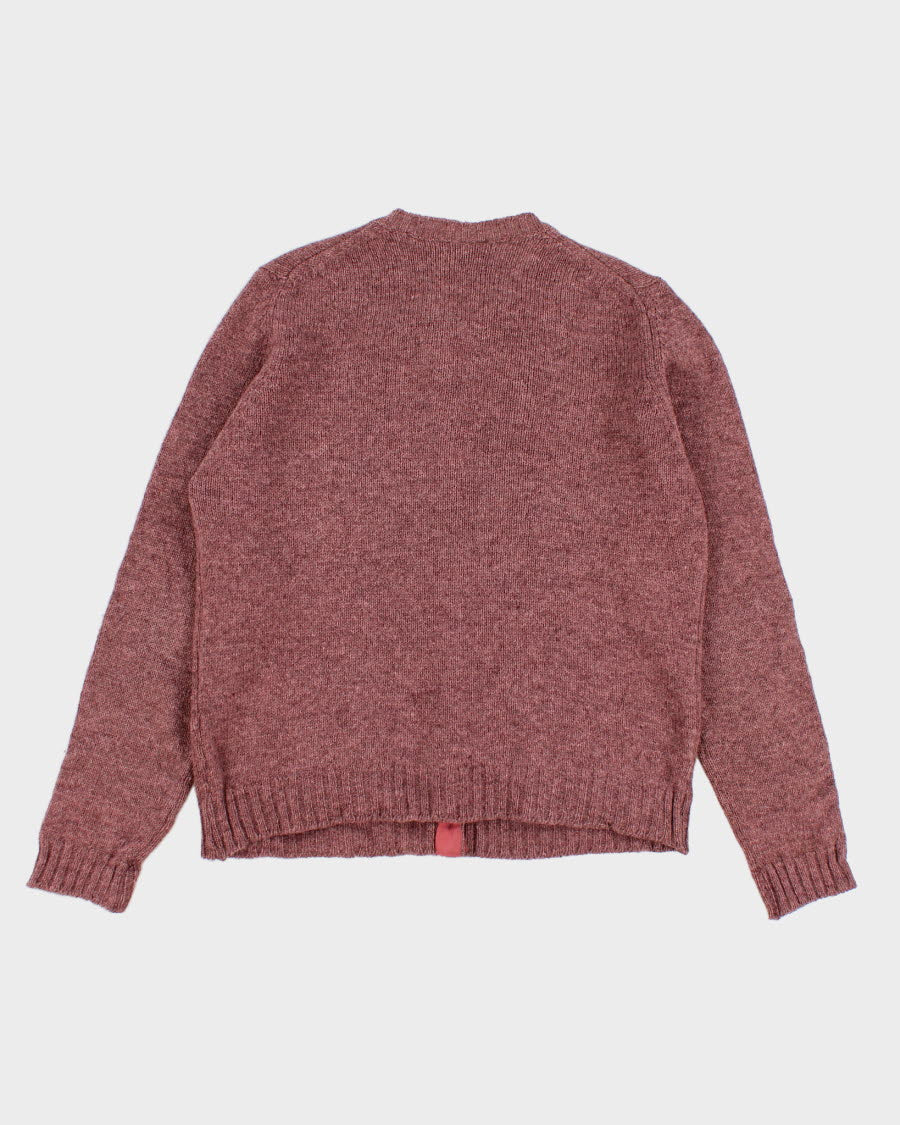 Womens Vintage Pure Wool Mauve Knit Scottish Cardigan - M