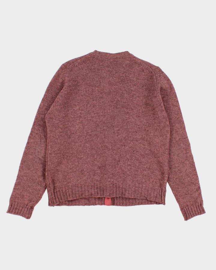 Womens Vintage Pure Wool Mauve Knit Scottish Cardigan - M