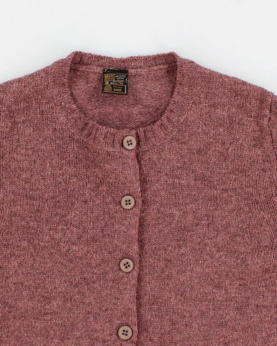 Womens Vintage Pure Wool Mauve Knit Scottish Cardigan - M