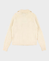 Womens Vintage Cream Cable Knit Wool Button Up Cardigan - L