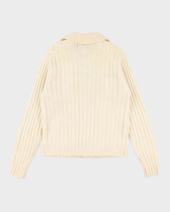 Womens Vintage Cream Cable Knit Wool Button Up Cardigan - L