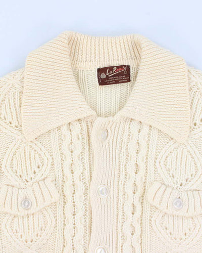 Womens Vintage Cream Cable Knit Wool Button Up Cardigan - L
