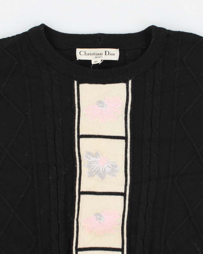 Womens 1990s Black Christian Dior Floral Jumper - S