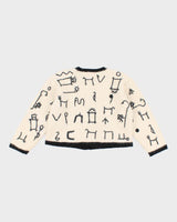 Womens Handmade Alpaca White and Black Design Cropped Cardigan - S