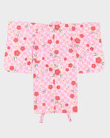Flower and Bunny Print Pink Kimono - XS