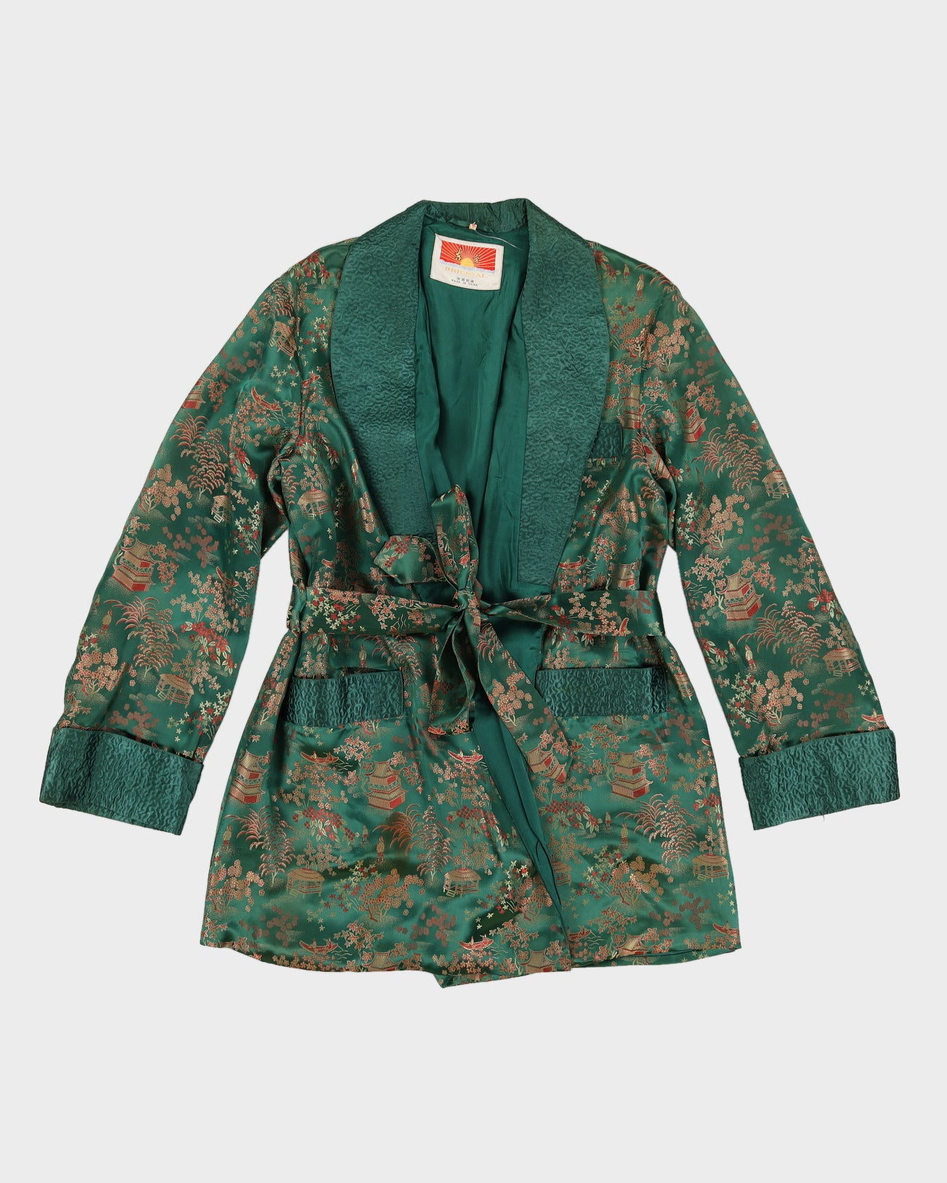 Vintage 90s Oriental Brand Green Kimono Robe - M