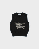 Vintage 1990s Burberry Pure New Wool Made In Scotland Logo Knit Sweater Vest - S