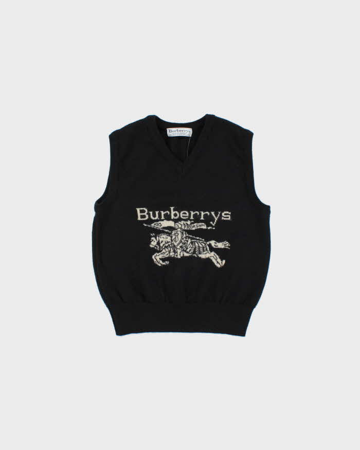 Vintage 1990s Burberry Pure New Wool Made In Scotland Logo Knit Sweater Vest - S