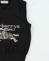 Vintage 1990s Burberry Pure New Wool Made In Scotland Logo Knit Sweater Vest - S