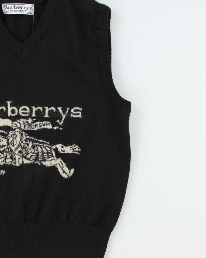 Vintage 1990s Burberry Pure New Wool Made In Scotland Logo Knit Sweater Vest - S