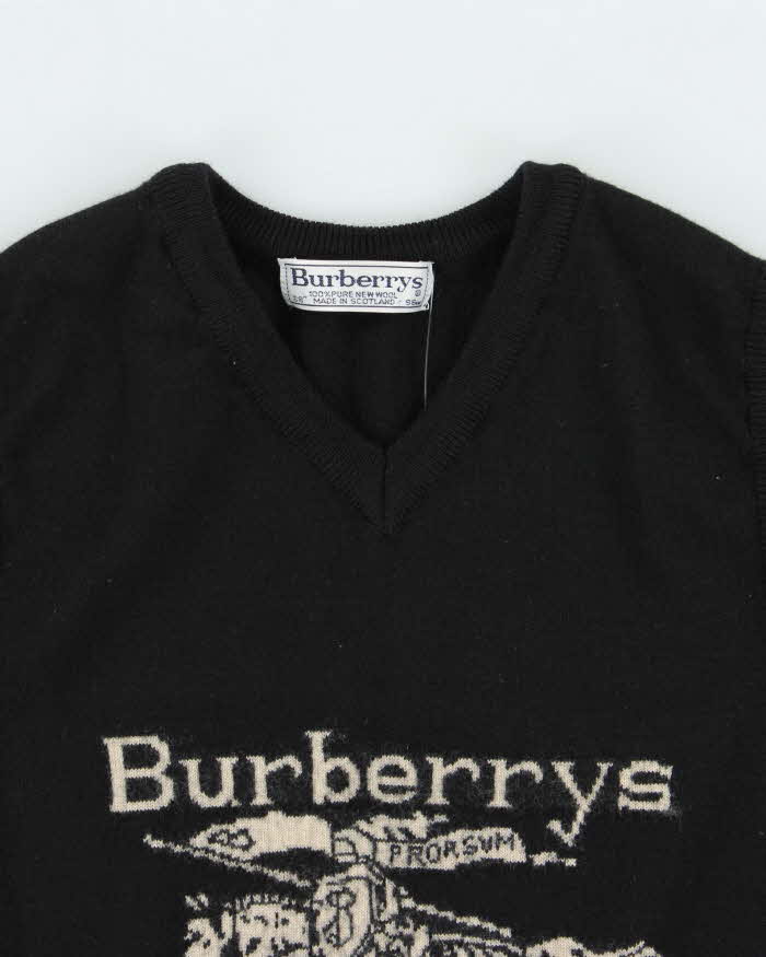 Vintage 1990s Burberry Pure New Wool Made In Scotland Logo Knit Sweater Vest - S